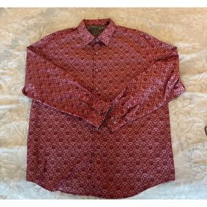 Tasso Elba XL Button Down Shirt Burgundy Paisley Print Long Sleeve Dress